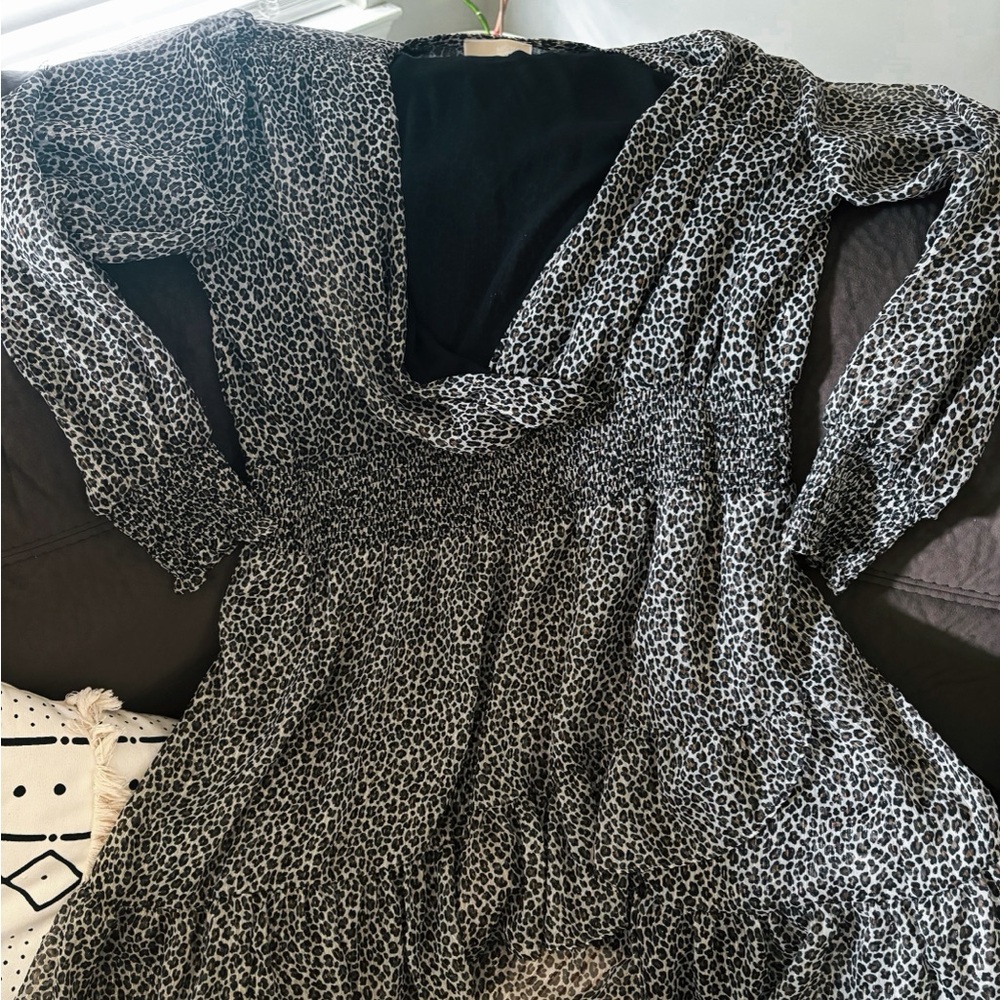 Michael Kors Black and leopard Animal Print Long Sleeve Dress